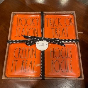 Rae Dunn orange Halloween set 4 coasters